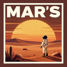 a travel poster illustration depicting a mars at sunset, vintage style, detailed illustration, digital painting, vector art, trending on artstration, trending on behance, by anton fadeev, by alena aenami, by makato shinkai
