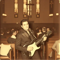 polaroid of elvis presley at church