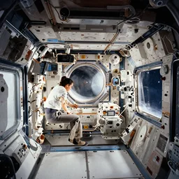 interior shot of a space station, analog photography, very complicated
