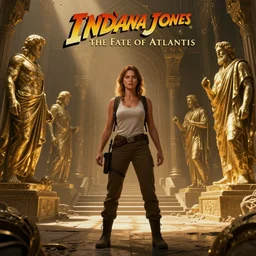 a concept art of the Indiana Jones and the Fate of Atlantis videogame. Sophia Hapgood. Harrison Ford. Orichalcum. statues. Lucasarts. Plato. By Steve Purcell Ian Mccaig