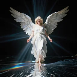 biblically accurate angel, reflection and dispersion materials. rays and dispersion of light. volumetric light. 5 0 mm, f / 3 2. noise film photo. flash photography. ultra realistic, wide angle