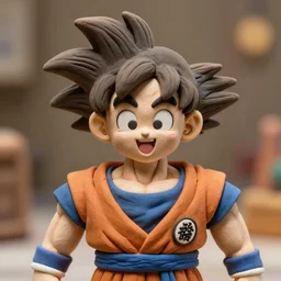 portrait of happy goku made of clay, artstation, artgerm, hyper detailed, bokeh