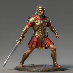 artstation concept art portrait of a roman soldier themed superhero in sword battle, realistic sculpture render, detailed, photorealistic painting, red and gold design, greg rutkowski and ruan jia, octane render,
