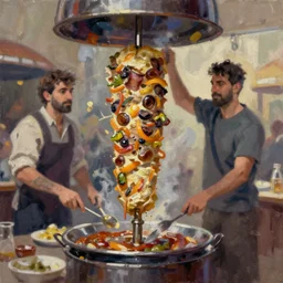 kebab, oil painting by jama jurabaev, brush hard, artstation, for aaa game, high quality, brush stroke