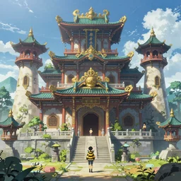 A beautiful ultradetailed anime illustration of a solarpunk temple by beeple, makoto shinkai, and thomas kinkade, anime art wallpaper 4k, trending on artstation