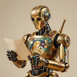 a beautiful intricate fine art portrait photo of a transformer robot reading a letter, by tom bagshaw and alphonse mucha, perfection!, studio lighting, golden ratio composition, 3 5 mm lens, deep depth of field, artstation, 8 k