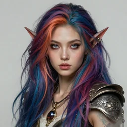 beautiful mighty troll - orc girl with multicolored hair character portrait, concept art, intricate details, highly detailed photorealistic portrait in the style of adam hughes, seseon yoon, artgerm and warren louw
