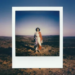 expired polaroid of a surreal artsy dream scene, weird costumes