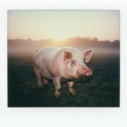 animal pig. oversized, in legnica, full body, cinematic focus, polaroid photo, vintage, backlighting sunset, foggy, by oleg oprisco, by thomas peschak, by discovery channel, by victor enrich, by gregory crewdson