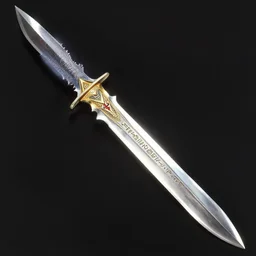 full color page scan reference sheet of long 5 0 cm captain sabers, narrow at the base, wider at the tip, the blade has several serrations, steel gleams sunlight, ornaments as etched hieroglyphs unknown language, weapon artbook, black background, back light, detail intricate, sharp focus, digital fantasy art