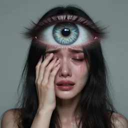 girl crying with god eye, surrealism, no text