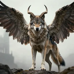 giant wolf with wings and horns