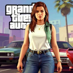 Amelie in Grand Theft Auto 5 cover art, epic, 4k resolution, extremely detailed, very sharp, artstation, digital art, vibrant,