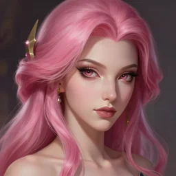 a League of Legends FAN ART Portrait of VI, pink hair, intricate, elegant, highly detailed, digital painting, concept art, smooth, sharp focus, illustration, by Laurie Greasley,Lawrence Alma-Tadema,Dan Mumford,artstation,deviantart,Unreal Engine,face enhance,8K,golden ratio,cinematic lighting