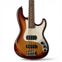 lacquered bass guitar, high detail macro photography, isolated on a pure white background, centered, entire object in frame, sharp focus, soft studio lighting