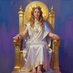 the high priestess sits on her throne, 8 k resolution digital painting, iridescent vibrant colors, by alena aenami, by michael whelan, by pamela colman smith, behance hd, trending on artstation deviantart