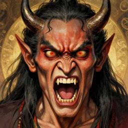 face portrait of angry demon screaming, realistic, high qulity, 4 k, sharp fucos, tranding on art station, illustration, art by artgerm and greg rutkowski and alphonse mucha - 9