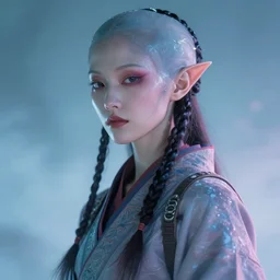 ultra high resolution kodakchrome portrait of a dreamy female alien cyberpunk samurai