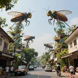 an concept art illustration, photorealistic thailand street with large insect biomes, fantasy, ultra realistic, style by dylan cole, trending in artstation, cgsociety, octane render, ultra sharp, unreal engine, digital painting, 8 k