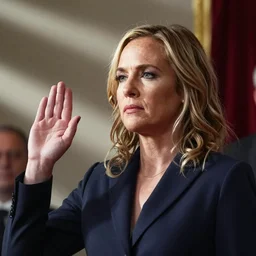 close - up photo of amy poehler taking the oath of office at inauguration