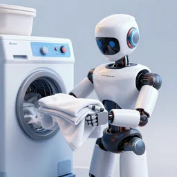 a robot folding laundry, octane, 3D render, artstation