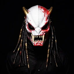 noob saibot as predator in mask, by guy denning, sandra chevrier and fintan magee, ismail inceouglu, mystic high contrast, noir, monochorme, red, white, black, gold