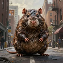 a giant sewer rat monster on a street, city, detailed painting, digital painting, artstation, centered, by paul bonner