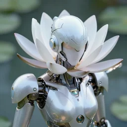 futuristic nymphaea mecha waterlily upper body, sepals forming helmet, highly detailed, nymphaea, 8 k hd resolution, barbatos gundam with floral inlay, bandai box art, star wars, makoto kobayashi, frank gehry, raymond swanland