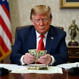 Donald Trump counting dollars in his office by Pablo Picasso