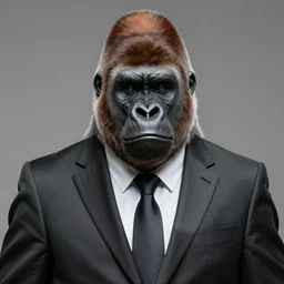 a highly detailed portrait of an anthropomorphic gorilla wearing a well tailored business suit and tie, 8 k, 4 k, highly detailed, sharp,
