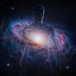 photorealistic man make out of the galaxy
