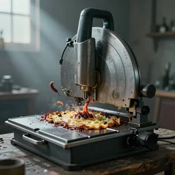 airbrushed bandsaw hyper dropdown maggots exploding by, philippe druillet, fine art masterpiece baked at 3 0 0 f, matte painting, cold lighting, aged with sunlight, award winning horror, photorealistic render, cinematic