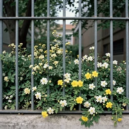 prison overgrown with flowers, photo