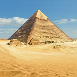 a stunning desert landscape with a towering pyramid on the horizon by makoto shinkai