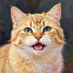 blonde art nouveau, happy, portrait, colorful, smiling, bright, clever cat