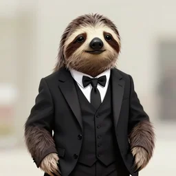 portrait of anthropomorphic sloth in formalwear : : debonair, gq, noir, fashion, style : : digital art, concept art, digital illustration, photorealism, fashion photography