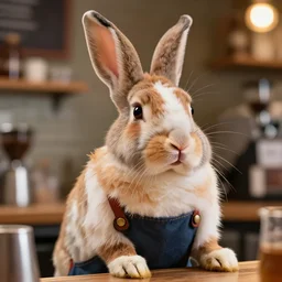a closeup photorealistic photograph of a rabbit barista. film still, vibrant colors. this 4 k hd image is trending on artstation, featured on behance, well - rendered, extra crisp, features intricate detail, epic composition and the style of unreal engine.