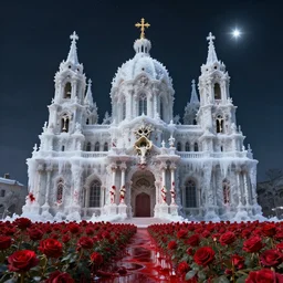 a baroque and interdimensional cathedral made of salt and wax and icicles and bones; a field of roses dripping with crimson liquid; a strange star shining sinister across the night sky