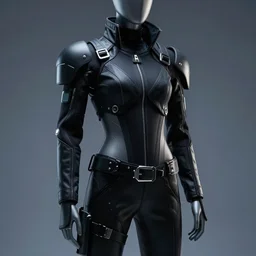 a mannequin wearing a futuristic cyperpunk outfit, studio photography, dramatic lighting