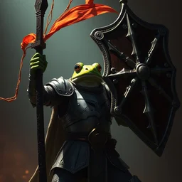 a frog knight, holding up a large kite shield, battle armor, atmospheric lighting painted intricate volumetric lighting, beautiful, sharp focus, ultra detailed by leesha hannigan, ross tran, thierry doizon, kai carpenter, ignacio fernandez rios