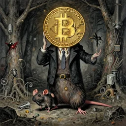 bitcoin basement dweller, decadence and despair, underground ratman, art by max ernst