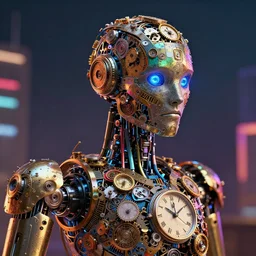 portrait of a robot made of clock parts, cinematic, volumetric lighting, dramatic ambient lighting, epic composition, high detail, octane render, unreal engine, 8 k, vibrant colors, depth of field, concept art, digital art, deviantart artstation, ray tracing, intricate complexity, extremely detailed, apocalyptic, very sharp,