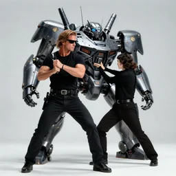 michael biehn as solid snake fighting the metal gear mech, 1 9 8 7, movie still