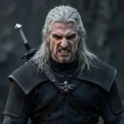dean norris cast as vesemir in the witcher netflix series, angry sneer facial expression