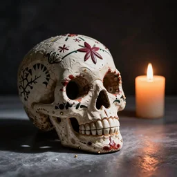 mexican skull with a candle