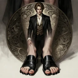 portrait of lucifer wearing toe shoes ( vibram five fingers ), digital art, grim - lighting, high - contrast, intricate, elegant, highly detailed, centered, digital painting, artstation, concept art, smooth, sharp focus, illustration, annie leibovitz, greg rutkowski, alphonse mucha, karol bak, magalie villeneuve
