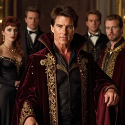 majestic gracious regal aristocratic tom cruise as lestat de lioncourt portrait, indoor setting, atmospheric lighting, painted, voluptuous, menacing, intricate, volumetric lighting, beautiful, rich deep colours masterpiece, sharp focus, ultra detailed, by leesha hannigan, ross tran, thierry doizon, kai carpenter, ignacio fernandez rios