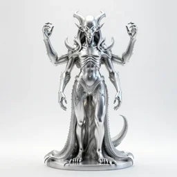 stylized shiny polished silver statue full body extra limbs bizarre cosmic horror demonic demon made of marble of slug creature alien, perfect symmetrical body, perfect symmetrical face, hyper realistic, hyper detailed, by johannen voss, by michelangelo, octane render, blender, 8 k, displayed in pure white studio room