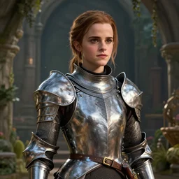 highly detailed vfx portrait of emma watson as knight, stephen bliss, unreal engine, chrome reflect, greg rutkowski, global illumination, detailed and intricate environment