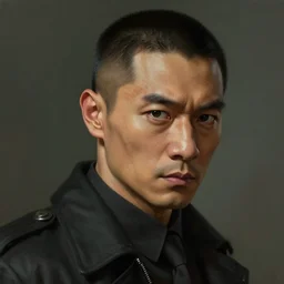portrait painting of a 4 0 - something mob boss, crew cut, fierce, like sun honglei unreal render cinematic lighting art 1 9 2 0 period drama by bussiere rutkowski andreas rocha